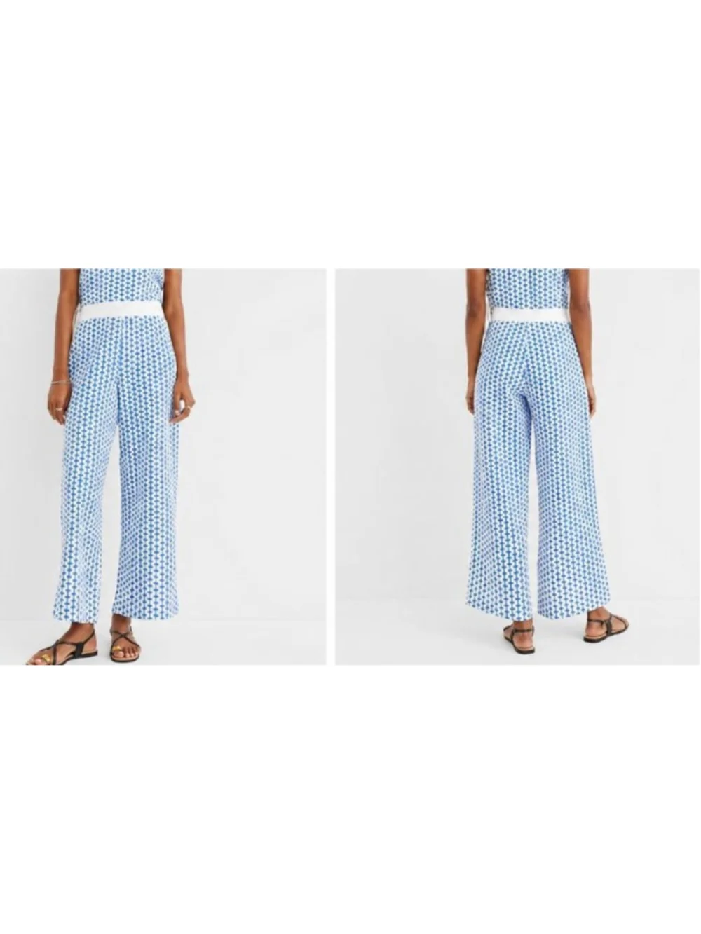 LOFT Beach Ann Taylor Geo Crochet Blue/White Wide Leg Pants NWT XS - Picture 2 of 5